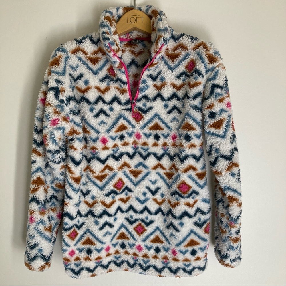 Eddie Bauer Multicolor Geometric Fleece Pullover Size Small